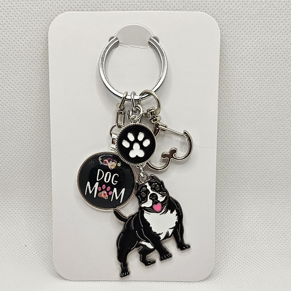 NEW! Enamel Staffordshire Pit XL Bully "Dog Mom" + Pawprint Bag Charm 🎒👜~🐾 🐕 - Picture 4 of 13
